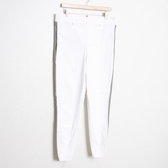 Spanx Distressed Skinny Jeans White With Side Stripe Raw Hem High Rise XL - Picture 3 of 8
